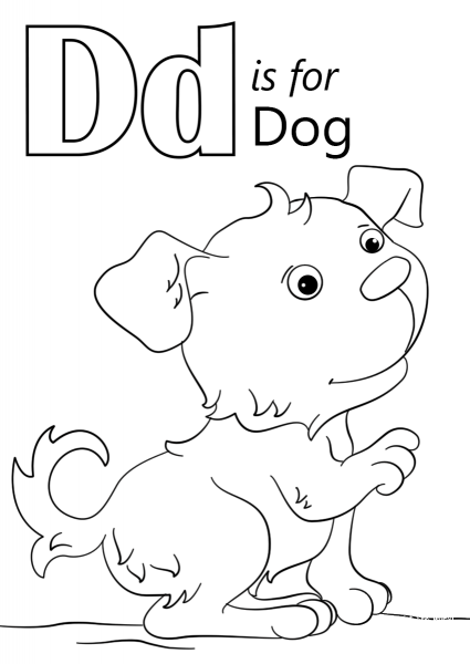 Letter D is for Dog coloring page image