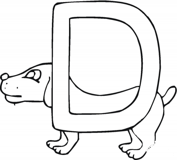Letter D is for Dog coloring page image