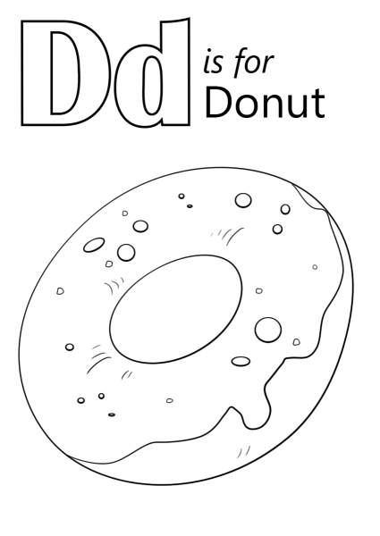 Letter D is for Donut coloring page image
