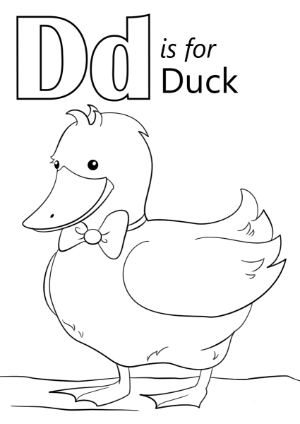 Letter D is for Duck coloring page image