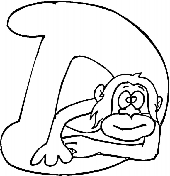 Letter D with Monkey coloring page image