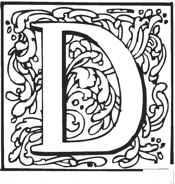 Letter D with Ornament coloring page image