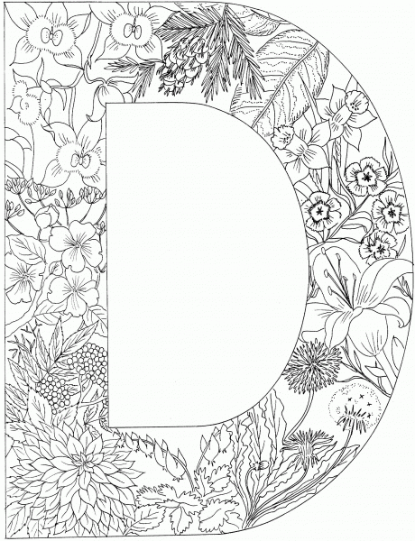 Letter D with Plants coloring page image