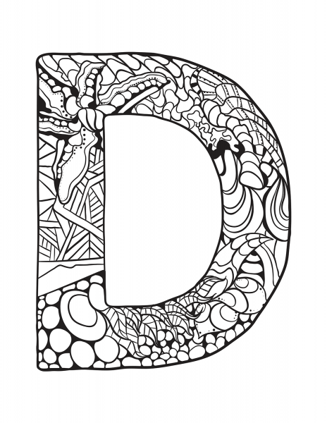 Letter D Zentangle coloring page image