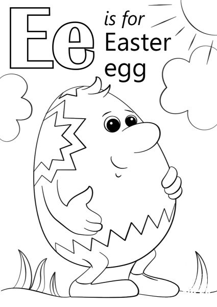 Letter E is for Easter Egg coloring page image