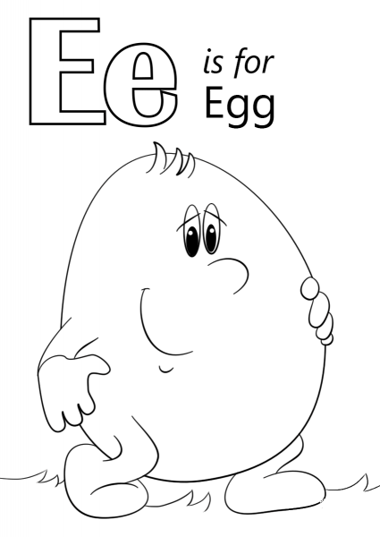 Letter E is for Egg coloring page image