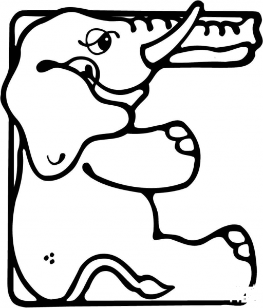 Letter E is for Elephant coloring page image