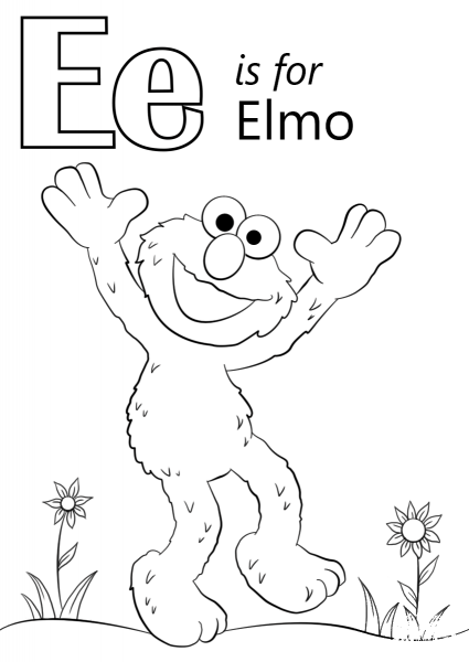 Letter E is for Elmo coloring page image