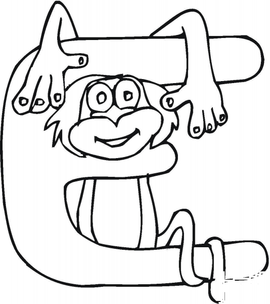 Letter E with Monkey coloring page image