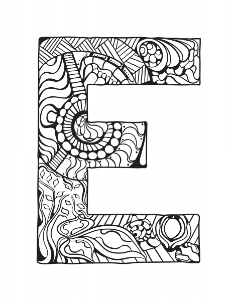 Letter E Zentangle coloring page image