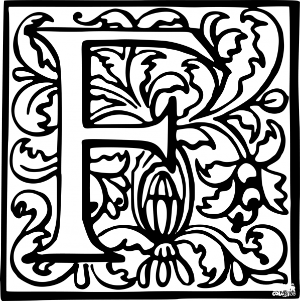 Letter F coloring page image