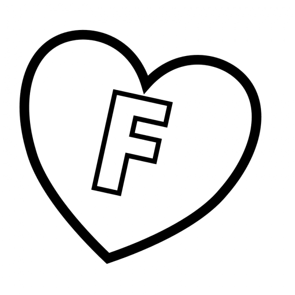 Letter F in Heart coloring page image