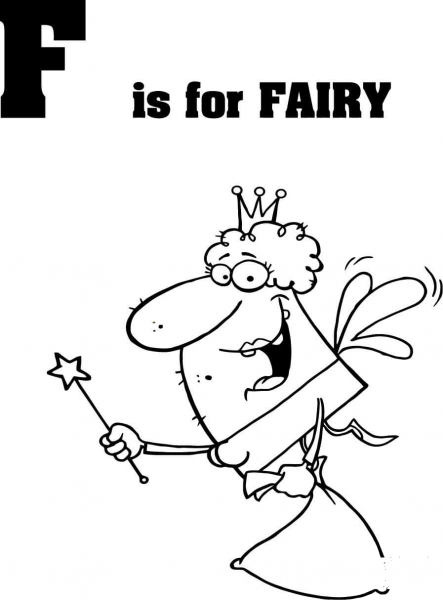 Letter F is for Fairy coloring page image