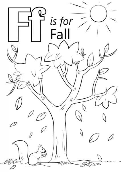 Letter F is for Fall coloring page image