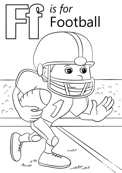 Letter F is for Football coloring page image