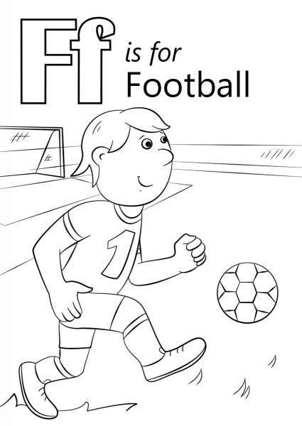Letter F is for Football coloring page image