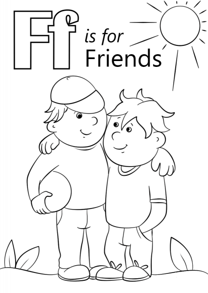 Letter F is for Friends coloring page image