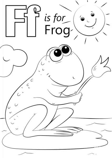 Letter F is for Frog coloring page image