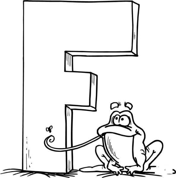 Letter F is for Frog coloring page image