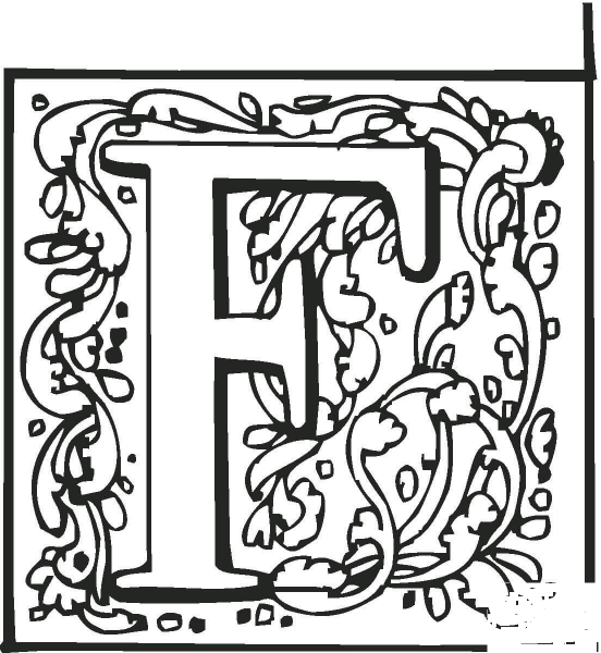 Letter F with Ornament coloring page image