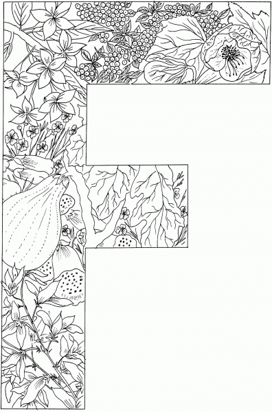 Letter F with Plants coloring page image