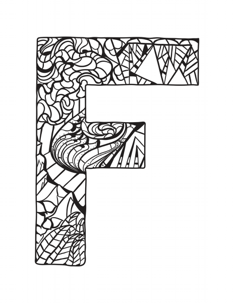 Letter F Zentangle coloring page image