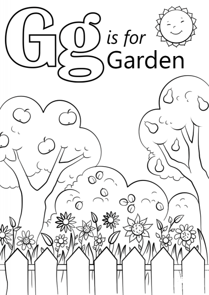 Letter G is for Garden coloring page image