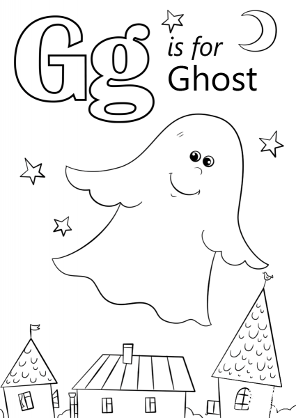 Letter G is for Ghost coloring page image
