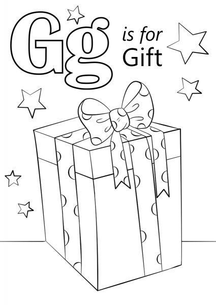 Letter G is for Gift coloring page image