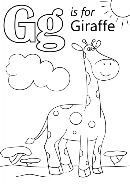 Letter G is for Giraffe coloring page image