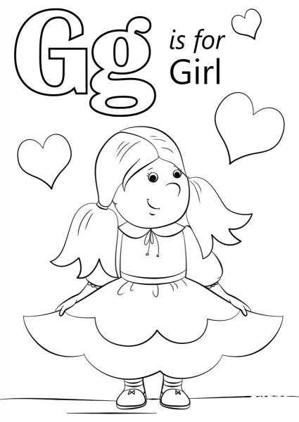 Letter G is for Girl coloring page image
