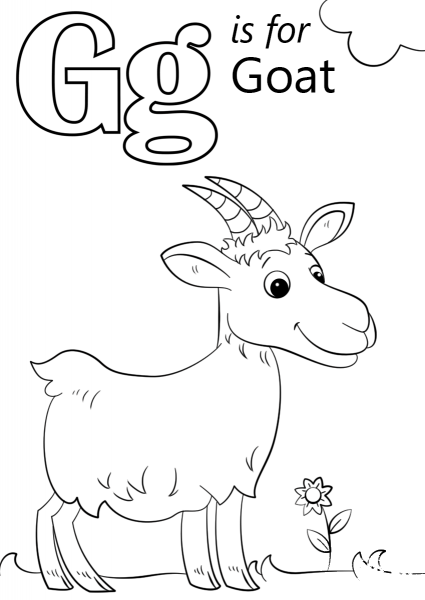 Letter G is for Goat coloring page image
