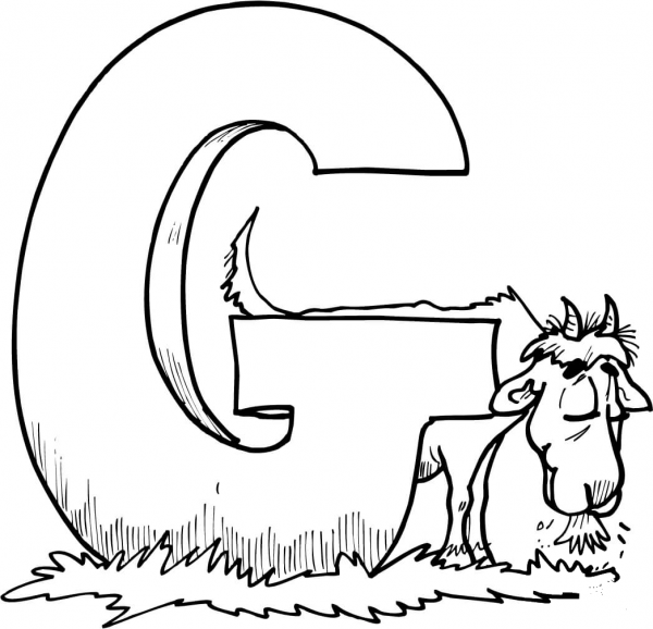 Letter G is for Goat coloring page image