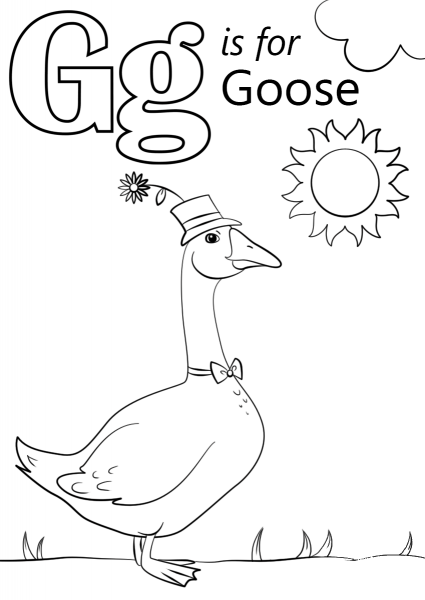 Letter G is for Goose coloring page image