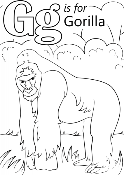 Letter G is for Gorilla coloring page image