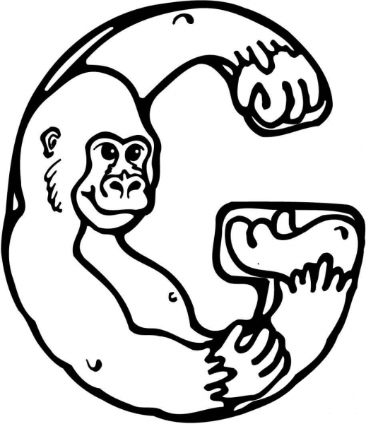Letter G is for Gorilla coloring page image