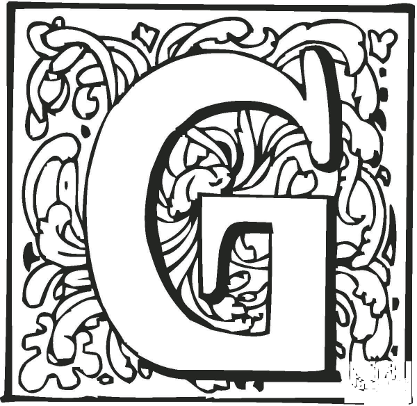 Letter G with Ornament coloring page image