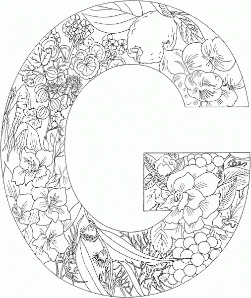 Letter G with Plants coloring page image