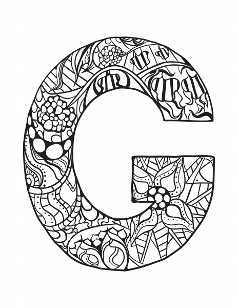 Letter G Zentangle coloring page image