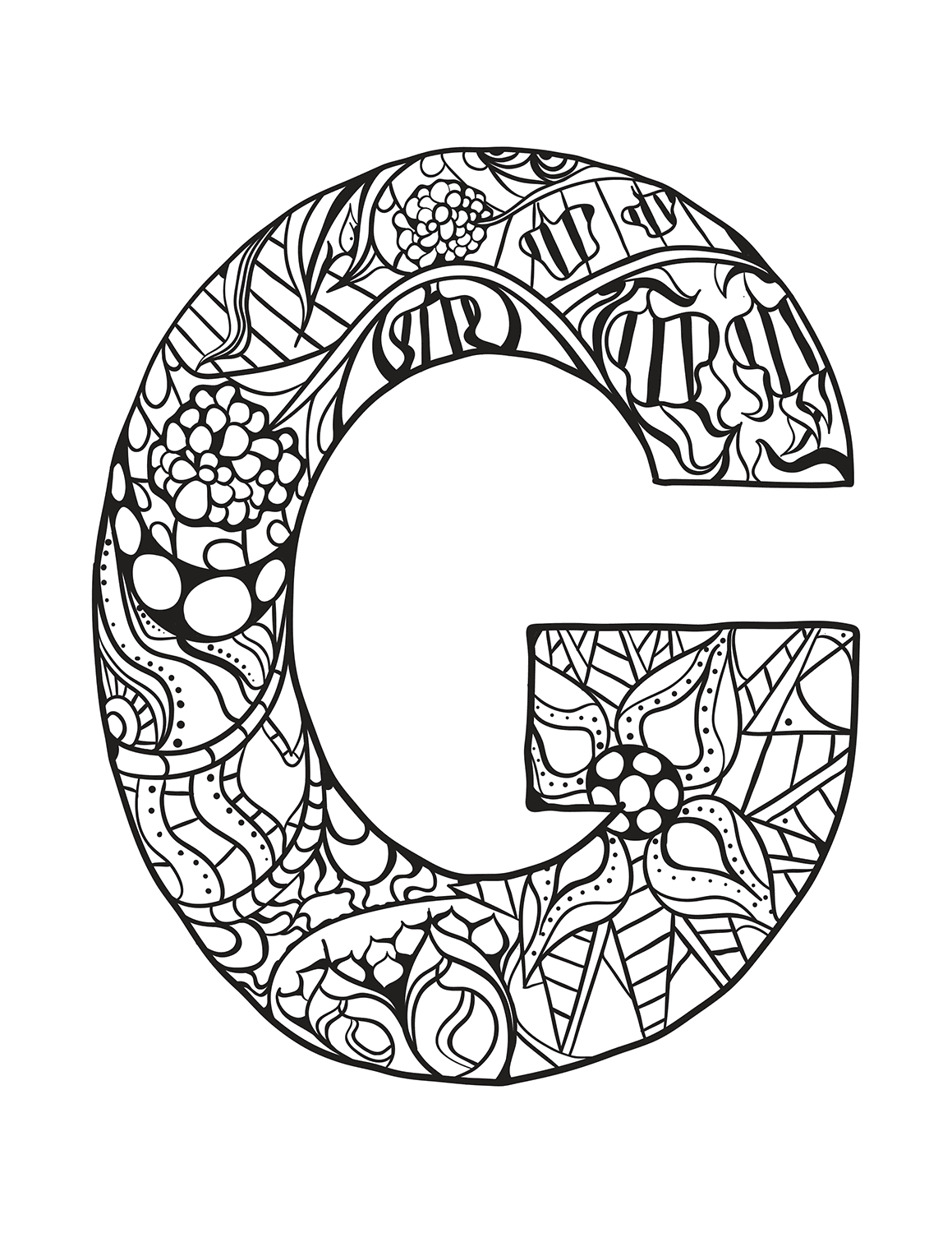 Letter G Zentangle coloring page - ColouringPages