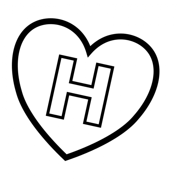 Letter H in Heart coloring page image