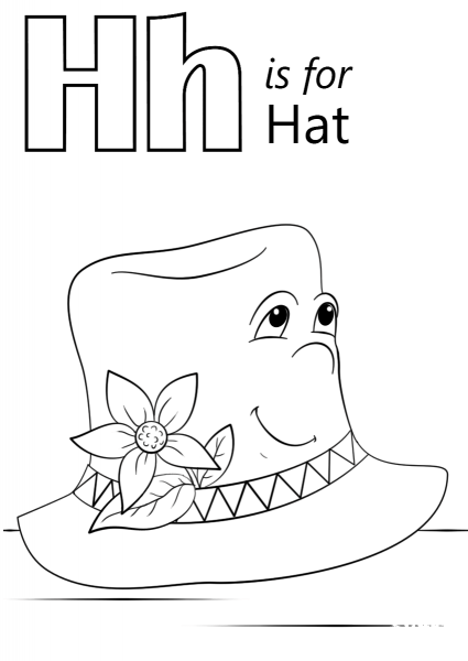 Letter H is for Hat coloring page image