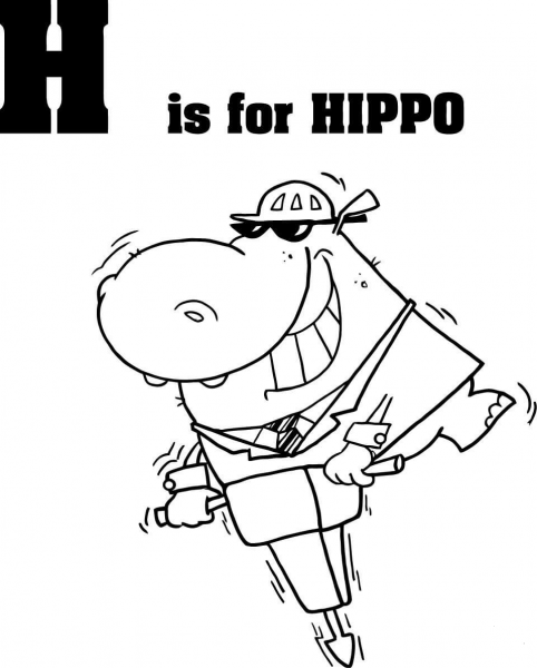 Letter H is for Hippo coloring page image