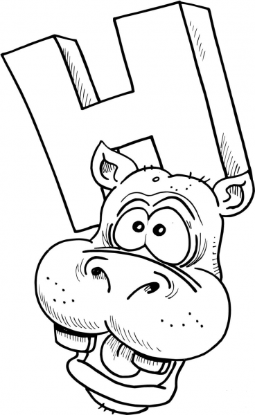 Letter H is for Hippopotamus coloring page image