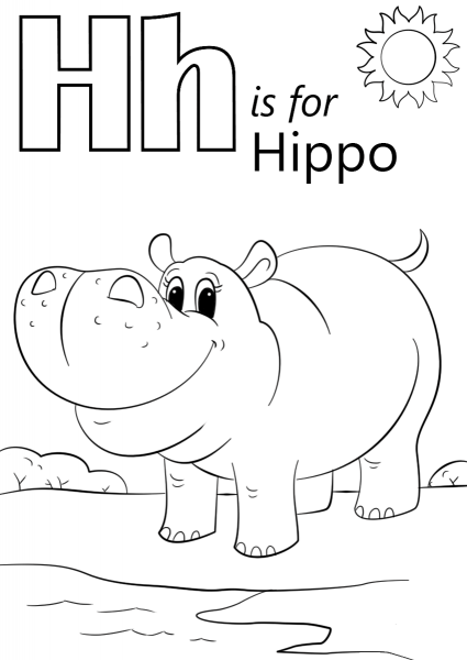 Letter H is for Hippopotamus coloring page image