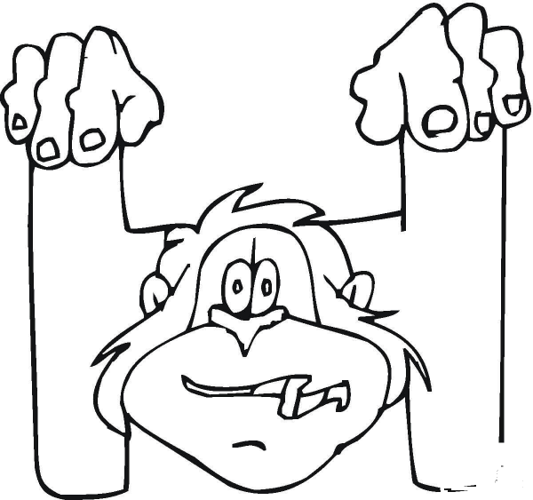 Letter H with Monkey coloring page image