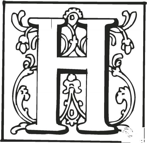 Letter H with Ornament coloring page image