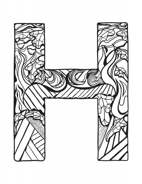 Letter H Zentangle coloring page image