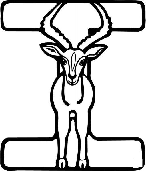 Letter I is for Ibex coloring page image