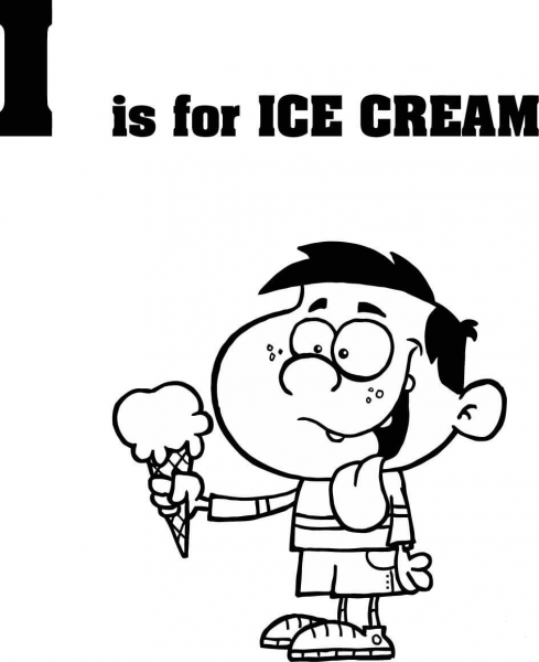 Letter I is for Ice Cream coloring page image